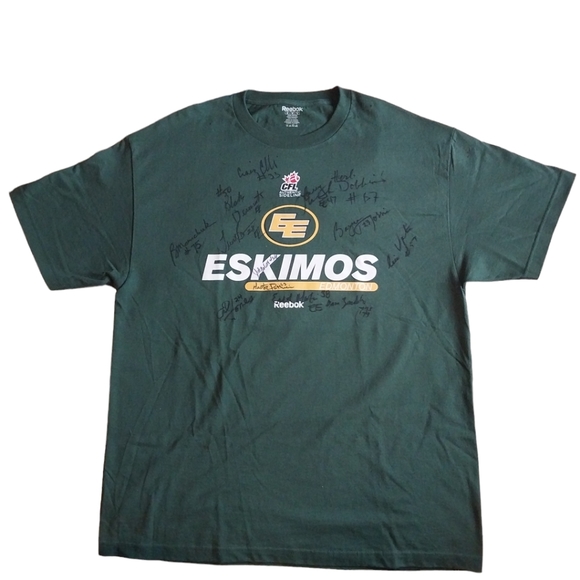Reebok T-shirt with Eskimos Canadian Team Signature on it sz XL in Green 100%cot - Picture 2 of 7